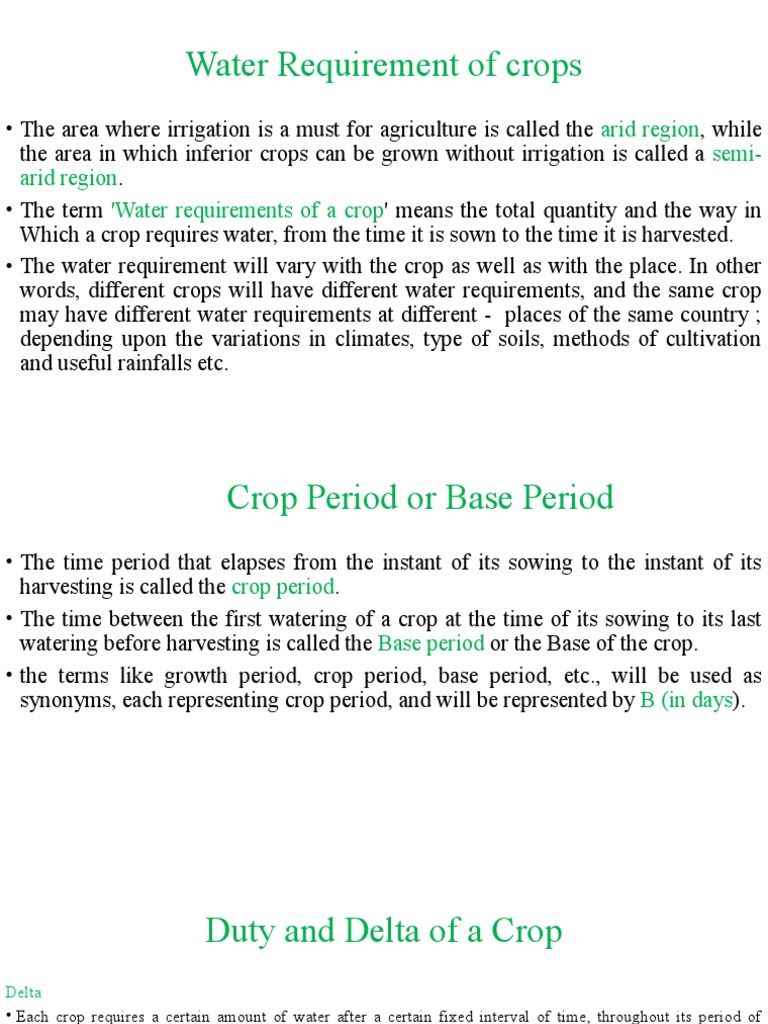 Water requirement of crops notes PDF