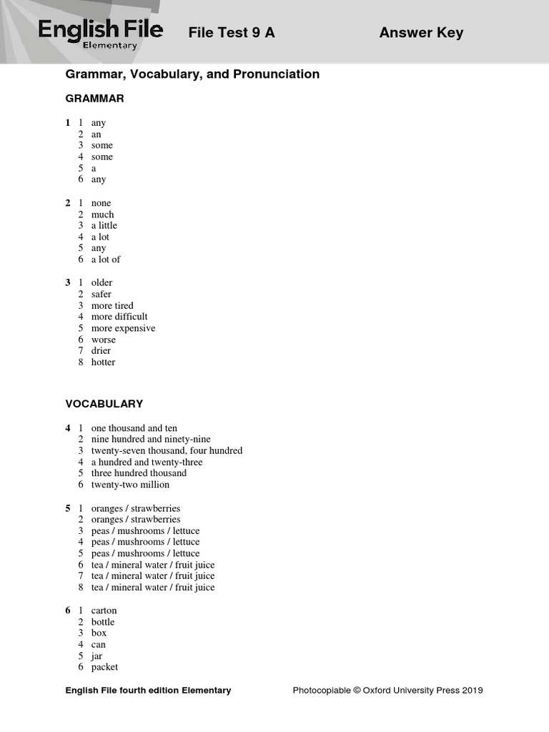 Ef4e Elem Filetest 09a Answer Key Pdf English Language Linguistics