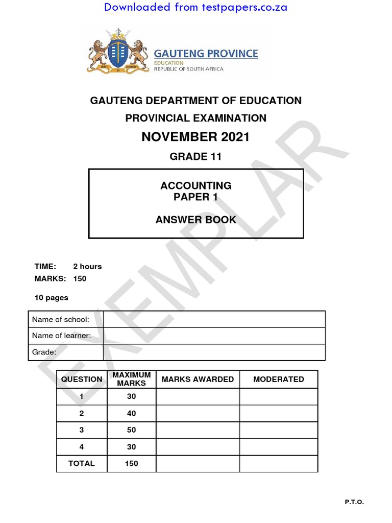 Grade 11 Accounting Exam Answers | PDF | Depreciation | Book Value