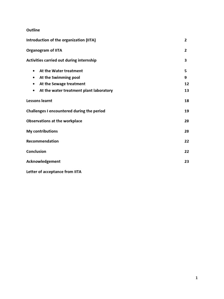 Internship Report For A Water Treatment Plant PDF Water