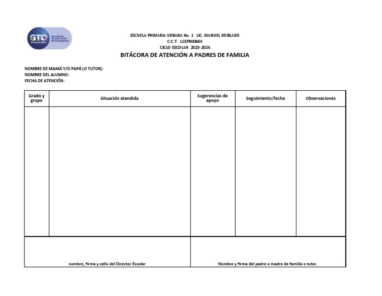 Bitácora de Atención a Padres 2023-2024 | PDF