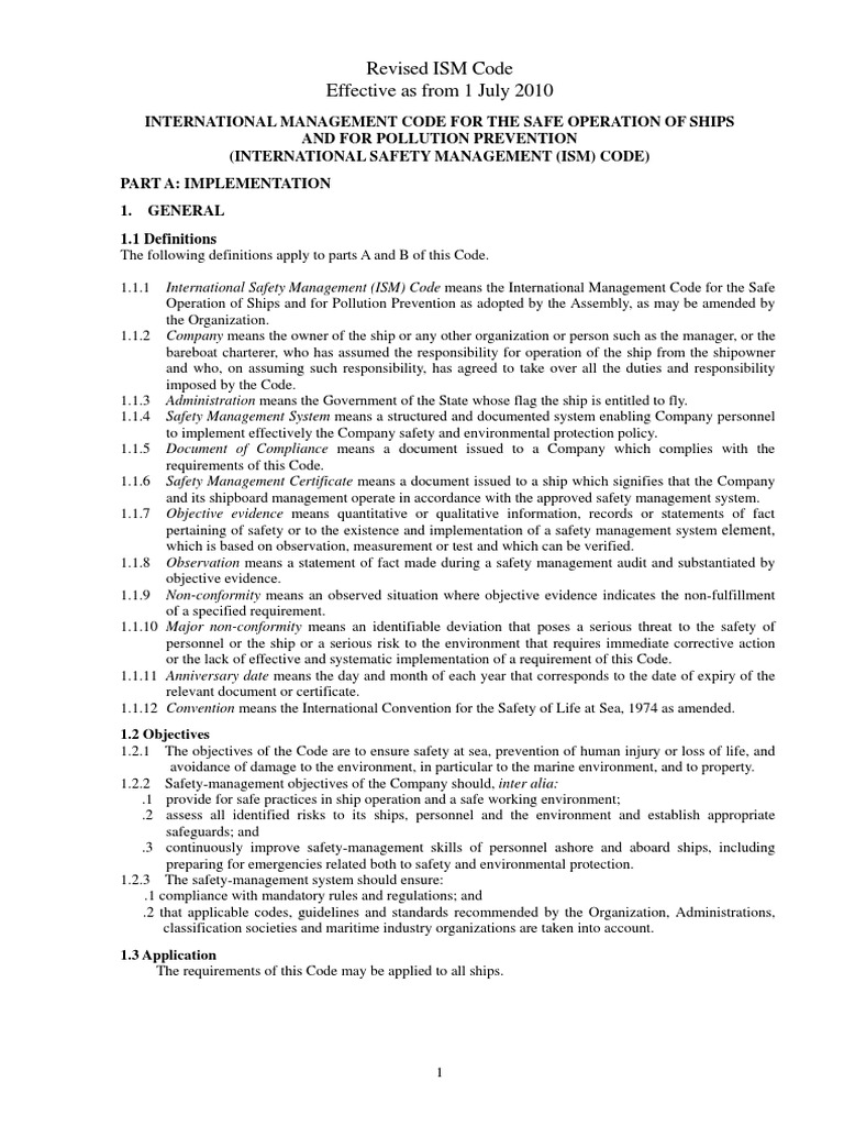 Revised ISM Code Effective As From 1 July 2010 | PDF | Verification And ...
