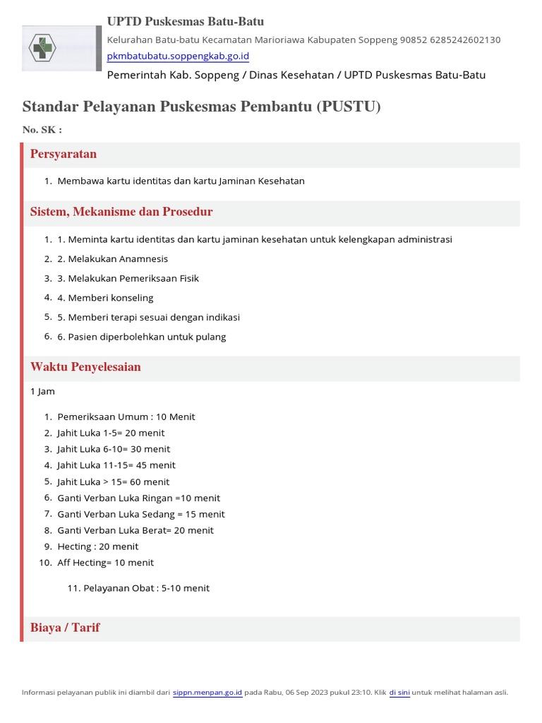 Unduh Standar Pelayanan - Standar Pelayanan Puskesmas Pembantu (PUSTU ...