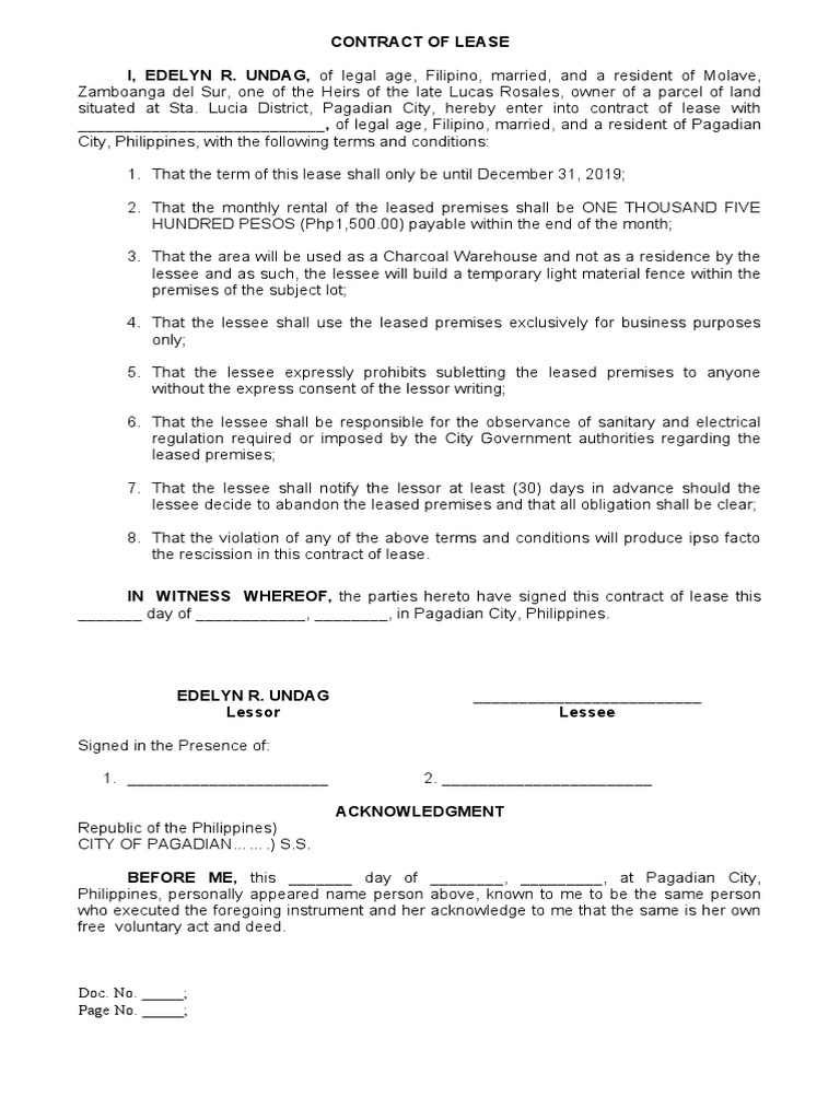 Contract of Lease PDF Lease Justice