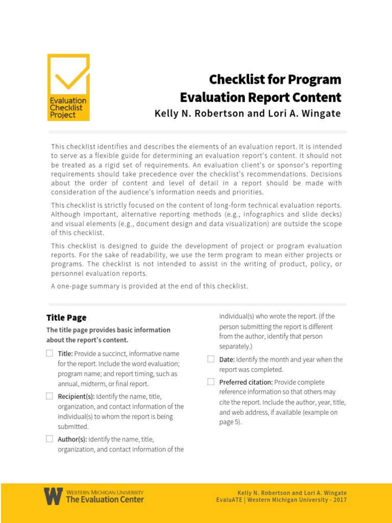 Program Evaluation Report Checklist | PDF