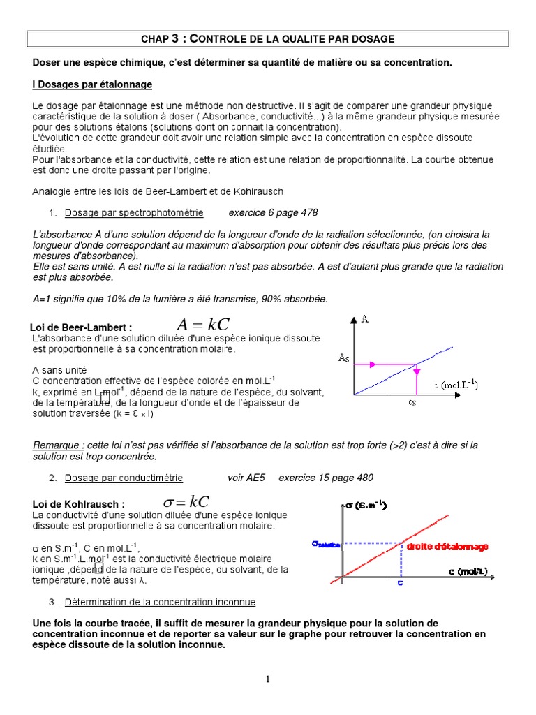 Dosage par étalonnage et titrage | PDF | Titrage | Chimie