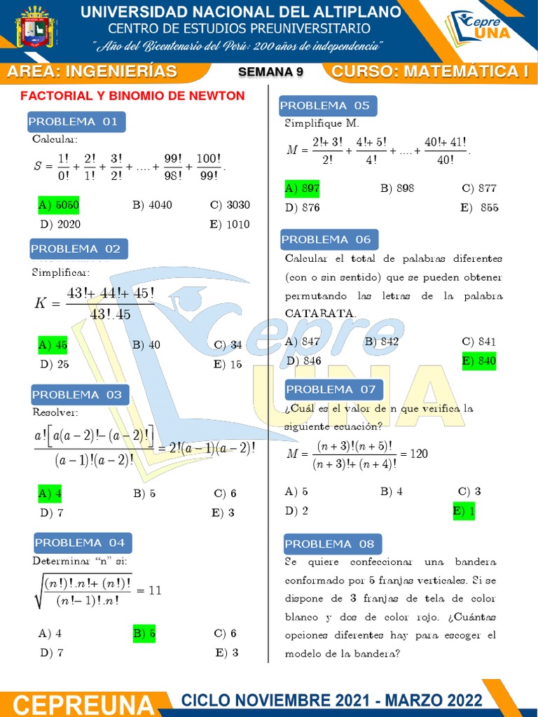 Problemas de Factoriales y Combinatoria | PDF | Matemáticas