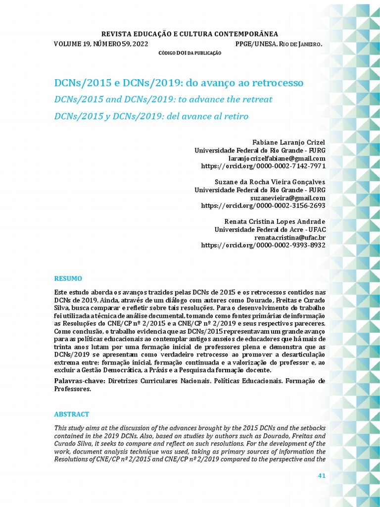DCNs 2015-2019: Avanços e Retrocessos | PDF | Pedagogia | Ensino Superior