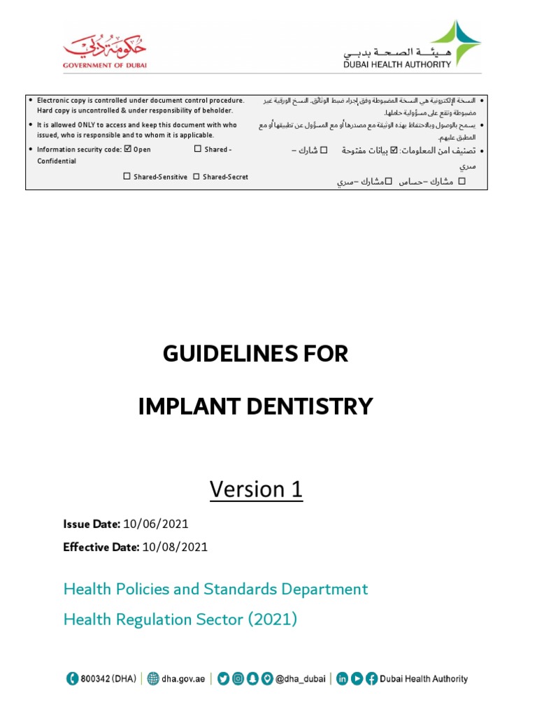 Guidelines For Implant Dentistry Health Policies and Standards Department Health Regulation