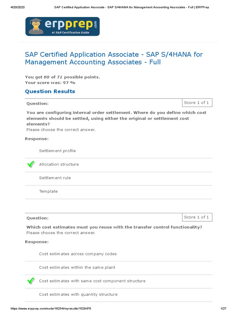 SAP S/4HANA Management Accounting Exam Guide | PDF | Management ...