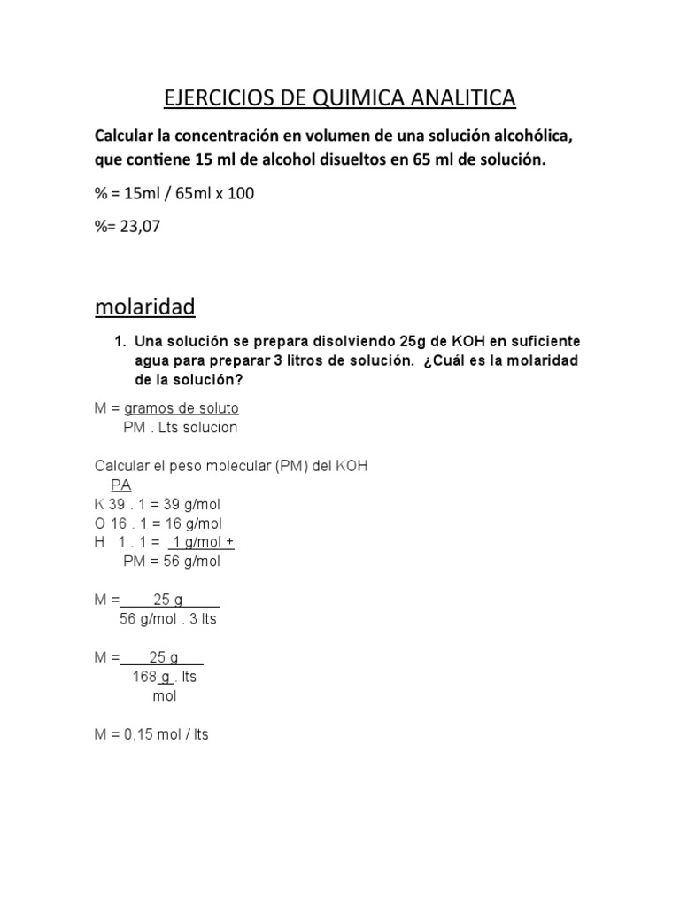 Ejercicios de Química Analítica Resueltos | PDF | Concentración ...