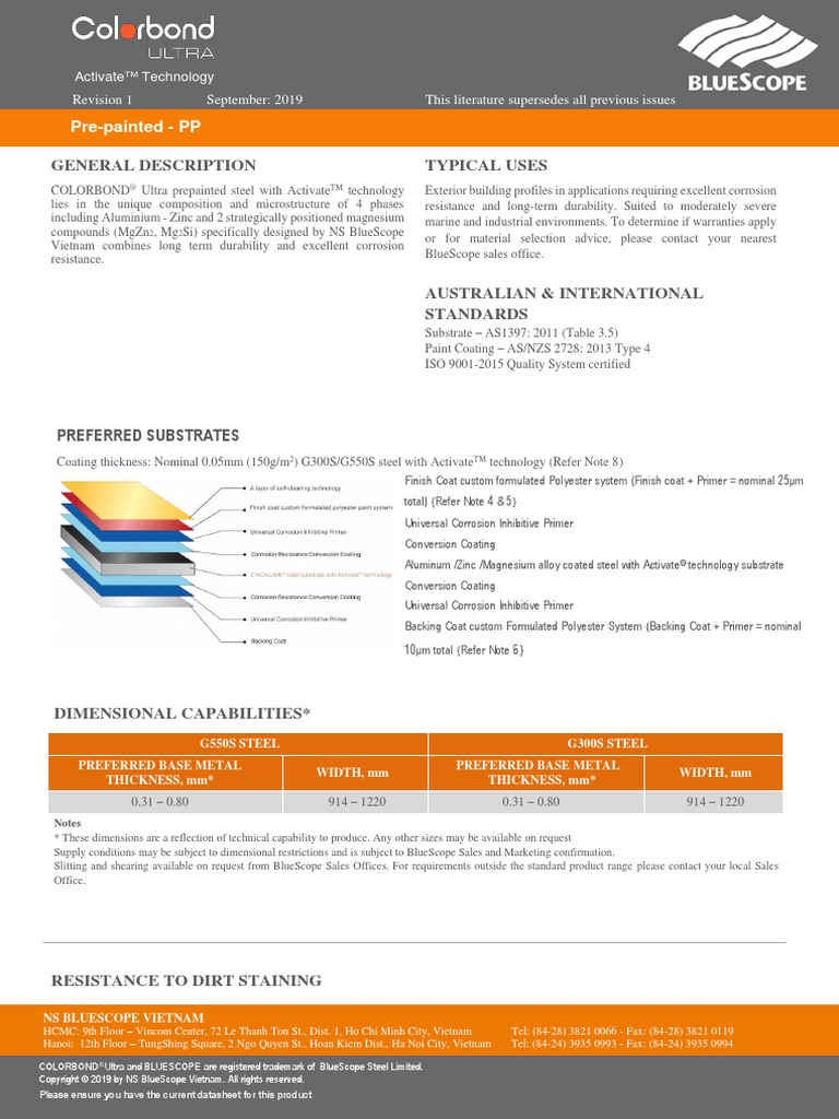 COLORBONDUltra ACTIVATETDS200706 | PDF | Corrosion | Materials