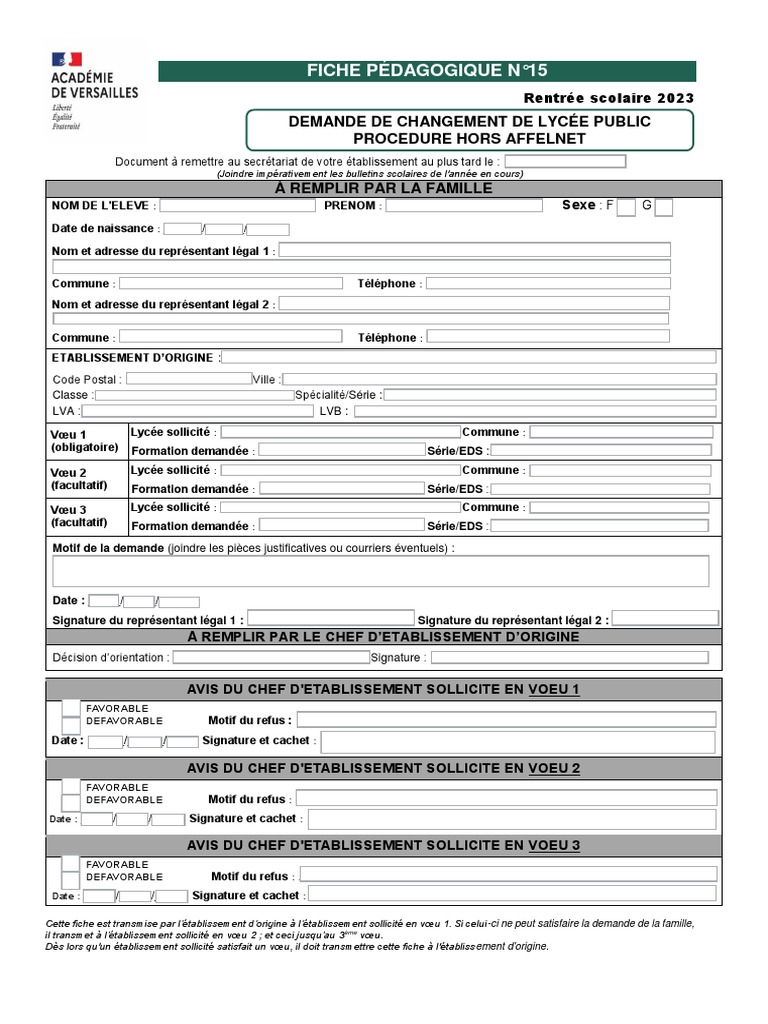 Demande de changement de lycée 2023 PDF Affaires — free download