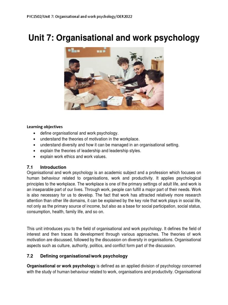 Unit 7 Organisational and Work Psychology | PDF | Job Satisfaction ...