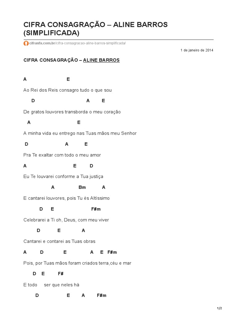 Cifra Consagração Aline Barros Simplificada PDF
