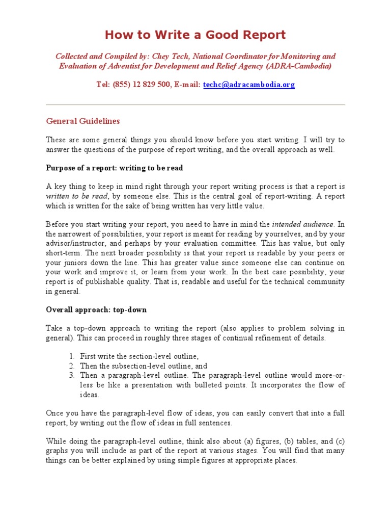 How to Write a Good Report | Algorithms | Evaluation