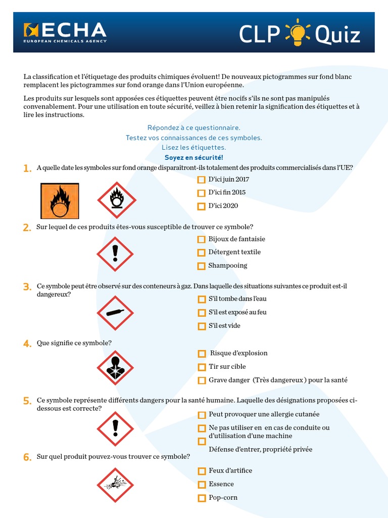 Quiz sur les pictogrammes chimiques | PDF