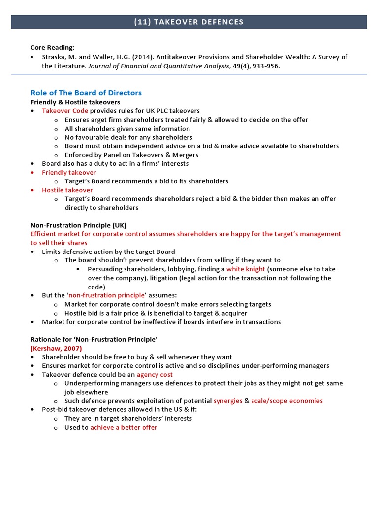 Takeover Defences | PDF | Takeover | Share Repurchase