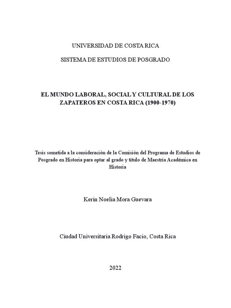 Tesis El Mundo Laboral, Social y Cultural de Los Zapateros en Costa