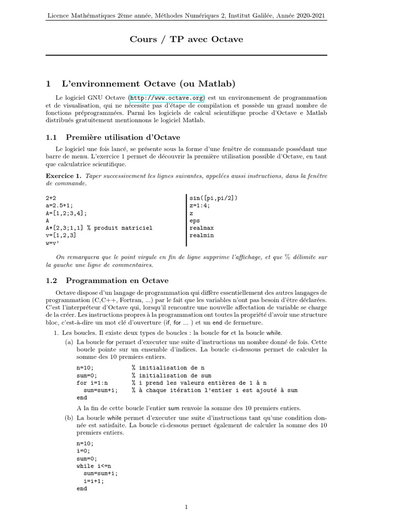 Introduction à Octave pour Mathématiques | PDF | Structure de contrôle ...