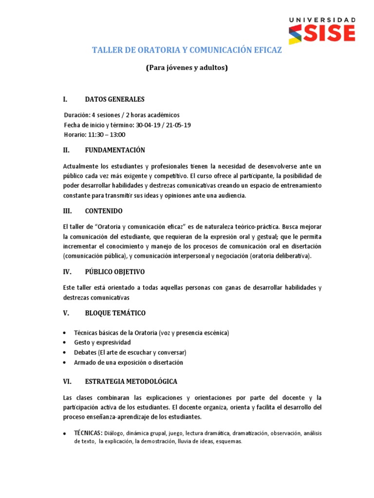 Taller de Oratoria y Comunicación Eficaz | PDF | Hablar en público ...