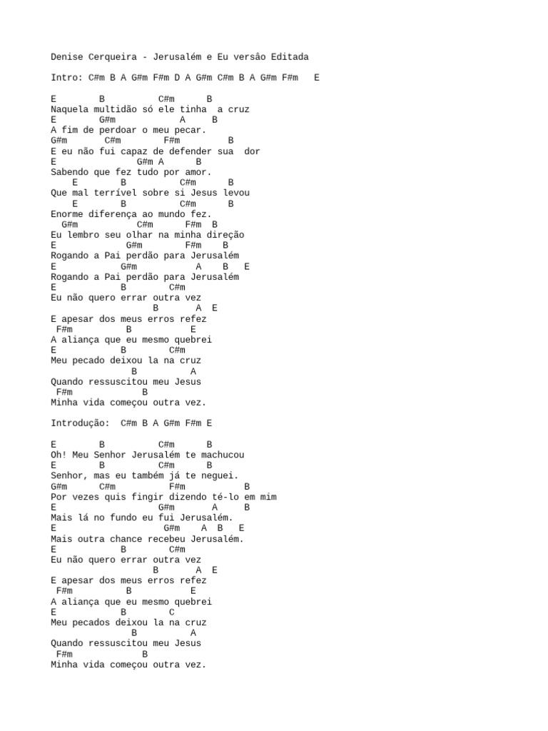 Letra e Cifras: Jerusalém e Eu | PDF