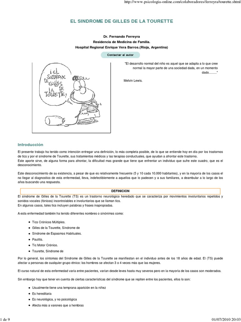 El Sindrome de Gilles de La Tourette | PDF | Síndrome de Tourette ...