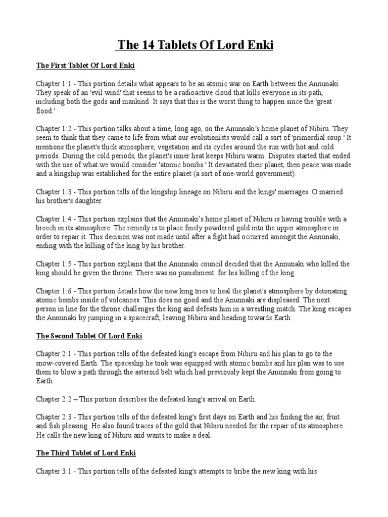 The 14 Tablets of Lord Enki Explained | PDF | Zecharia Sitchin