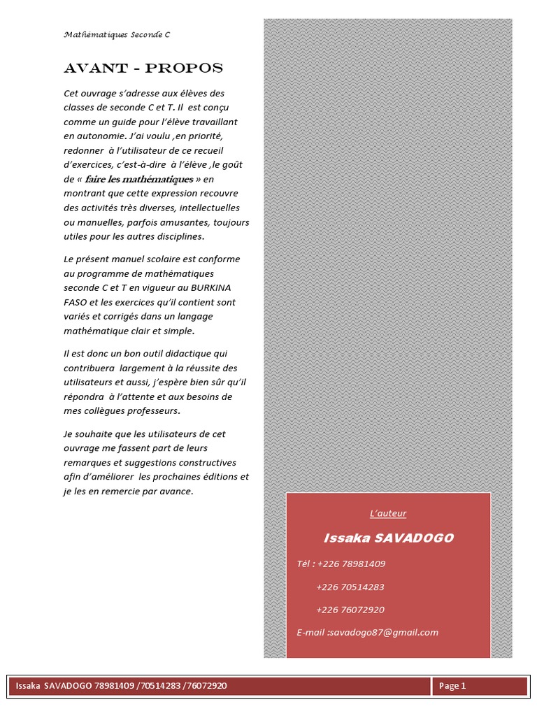 Manuel de Mathématiques Seconde C | PDF | Équation du second degré ...