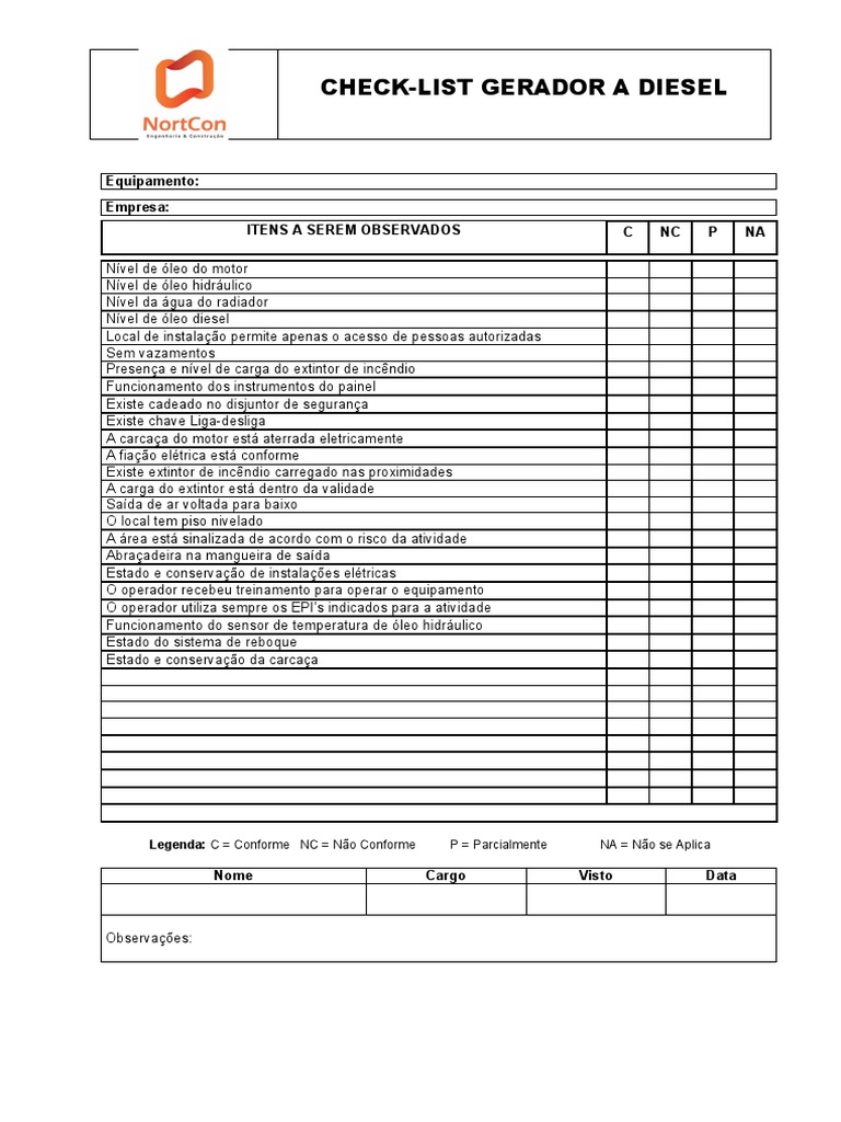 Modelo De Check List De Gerador