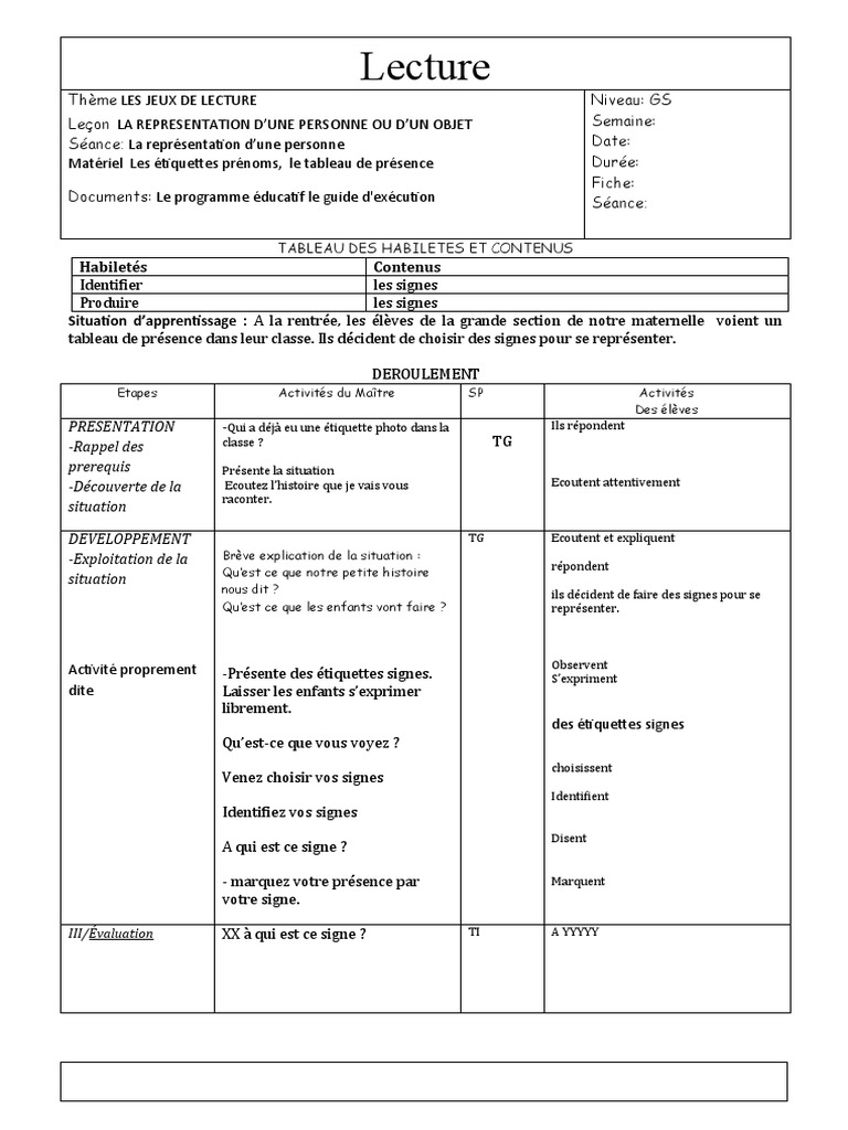Jeux de lecture en grande section GS | PDF | Psychologie du ...
