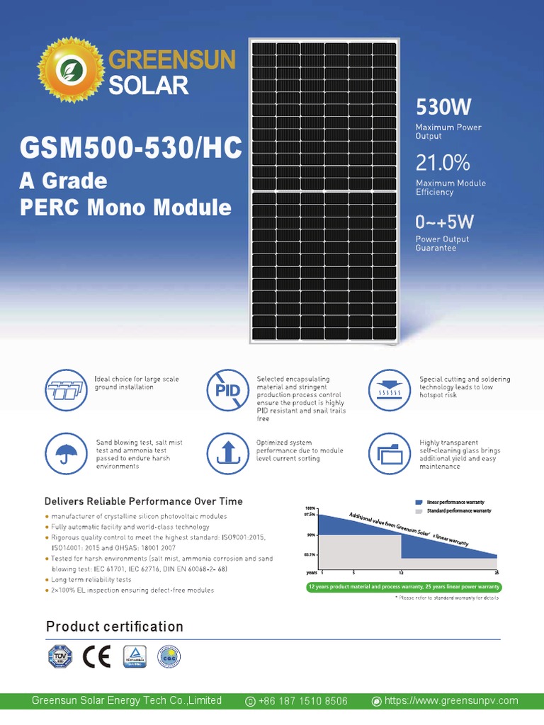 530W PERC Mono Solar Module Certification | PDF | Solar Energy | Glass ...