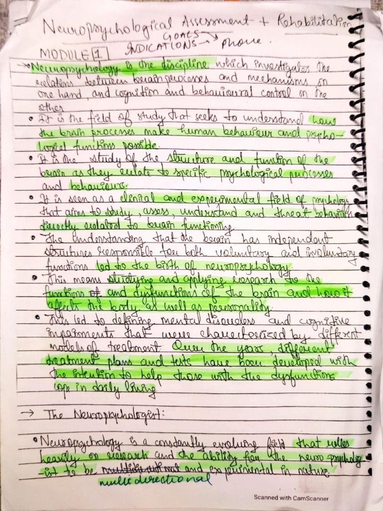 Neuropsychological Assessment and Rehabilitation (Notes History) | PDF