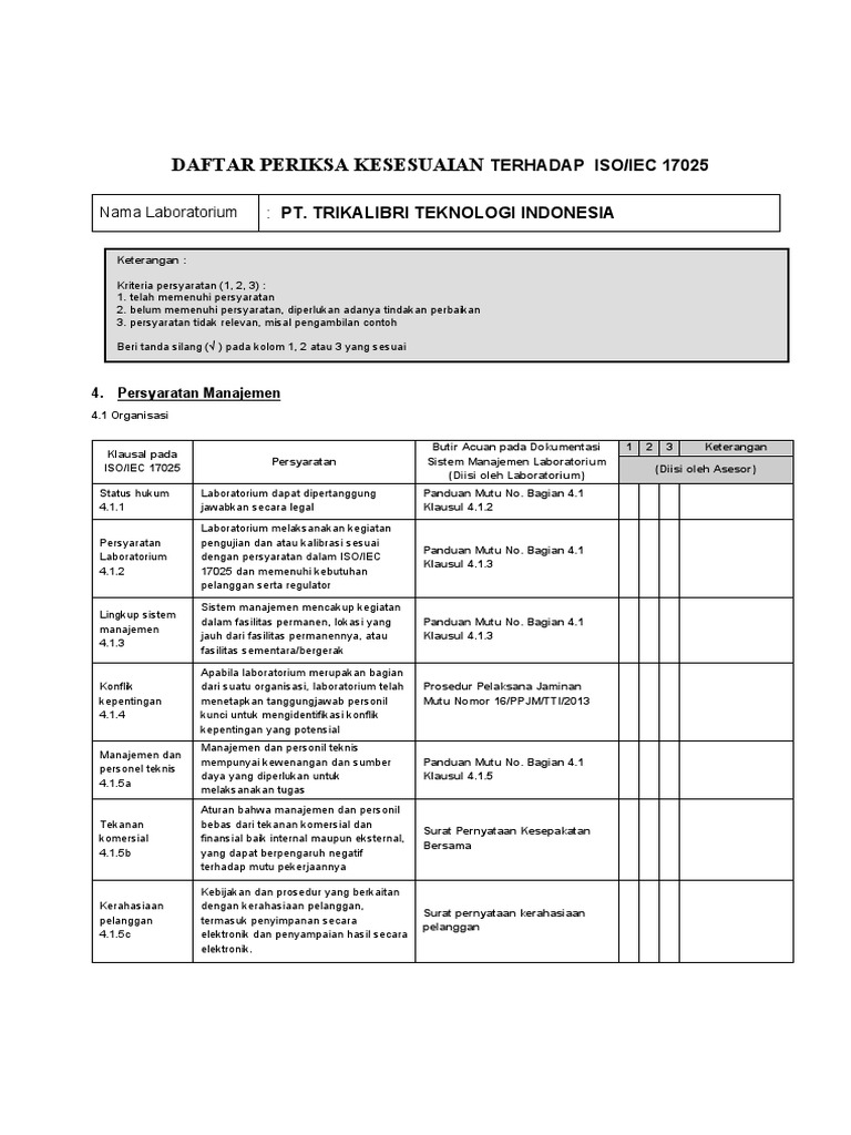 Formulir Audit Internal Terbaru Pdf