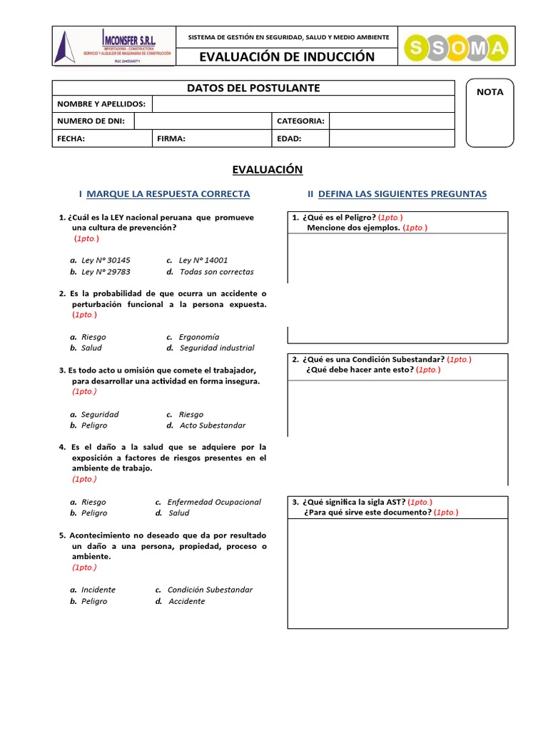 Examen Inducción Pdf