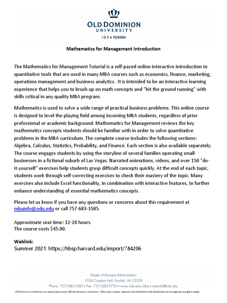 Online Math Course for MBA Success | PDF