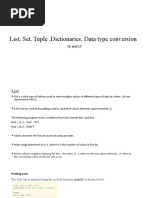 UNIT1 Lesson 6 and 7list - Set - Tuple - Dictionaries - Type Conversion