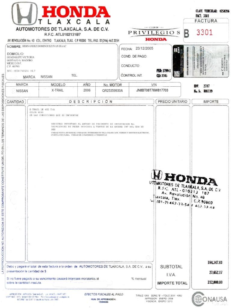 Factura Original Honda Motos PDF | PDF
