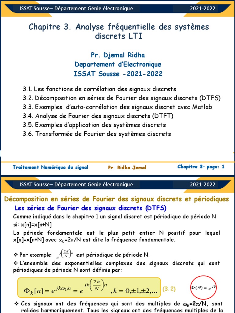 Signal Chap3 | PDF | Transformation de Fourier discrète | Traitement ...