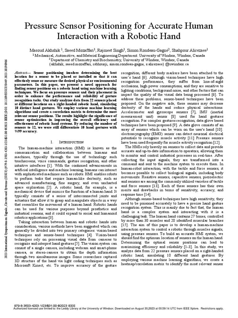 6 pressure sensor positioning for accurate human interaction with a