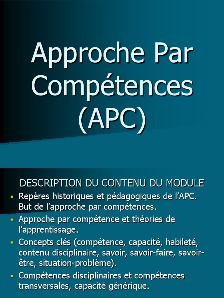 Approche par Compétences en Pédagogie | PDF | Compétence (Ressources ...