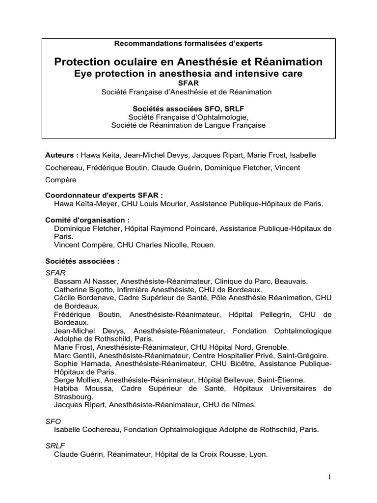 2 - RFE Protection Oculaire en Anesth Et Rea | PDF | Cornée | Soins de ...