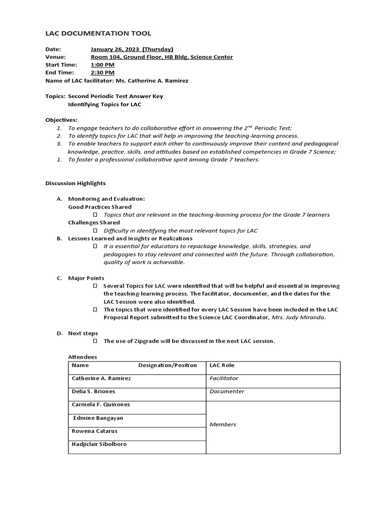 LAC Session Topics Overview | PDF | Pedagogy | Change