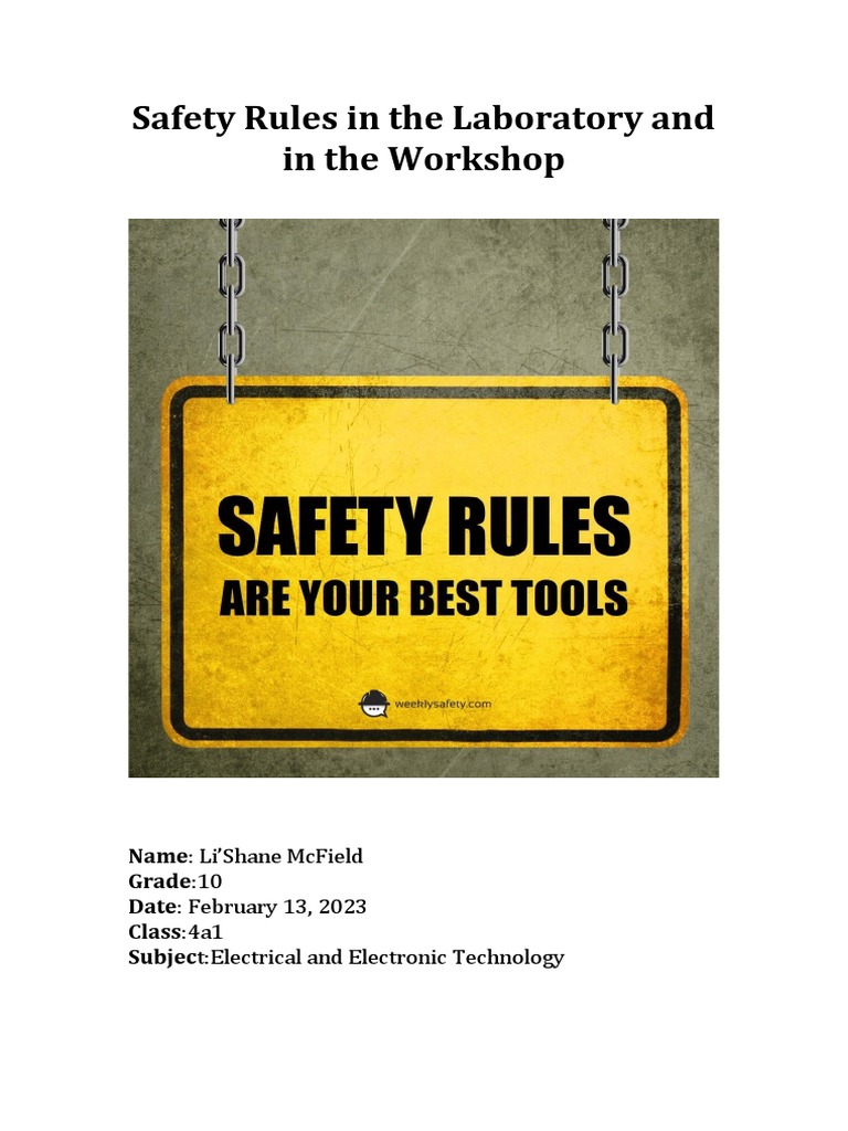 Safety Rules In The Laboratory And In The Workshop Li Shane Mcfield