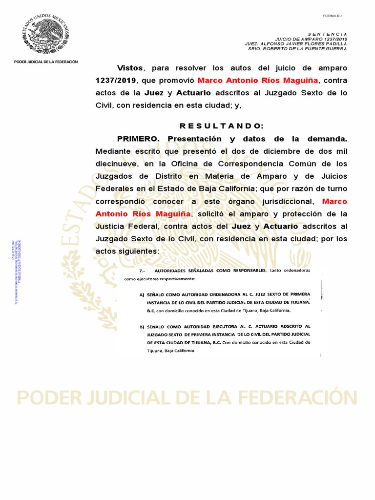 Amparo 1237/2019: Sentencia de Juez Flores | PDF | Caso de ley | Propiedad