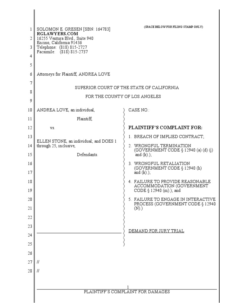 CA State Employment Harassment Complaint | PDF | Overtime | Damages