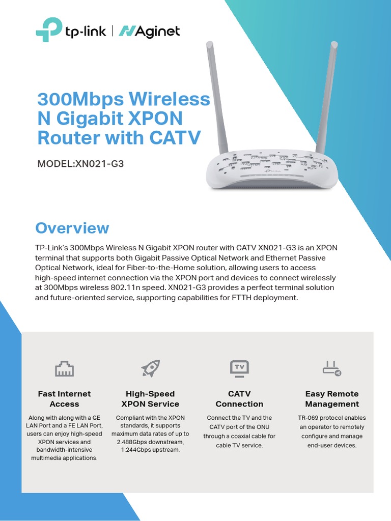 TP-Link XN021-G3 XPON Router Overview | PDF | Fiber To The X | Wi Fi
