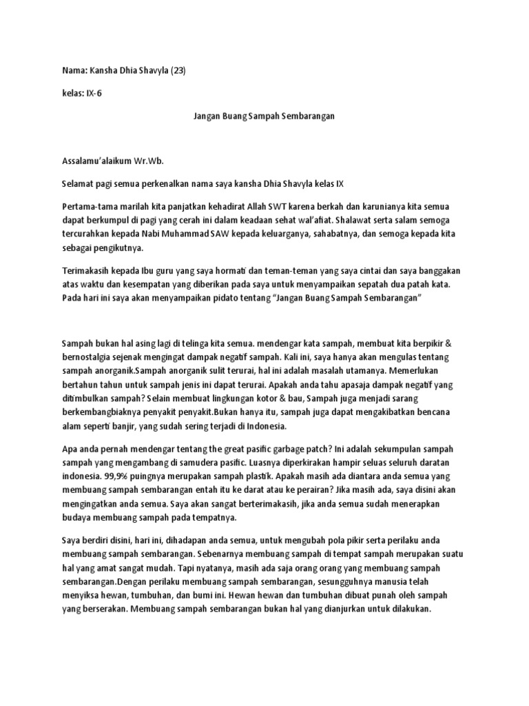 Pidato Jangan Buang Sampah Sembarangan PDF