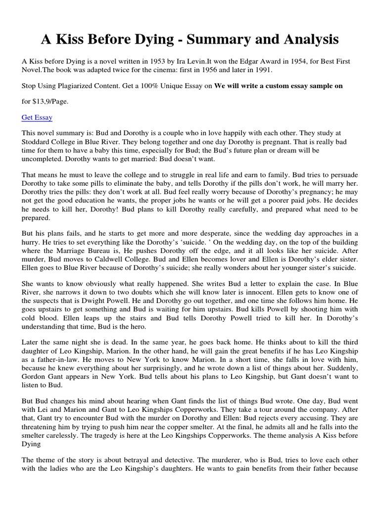 A Kiss Before Dying: Summary & Analysis | PDF