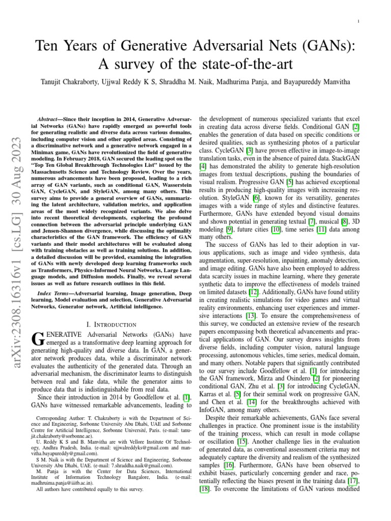 Ten Years of Generative Adversarial Nets (Gans) A Survey of The State
